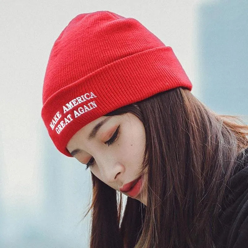 1Pc Donald Hat MAGA Winter Knit Red Beanie Make America Great Again USA Patriots Hat for President Unisex