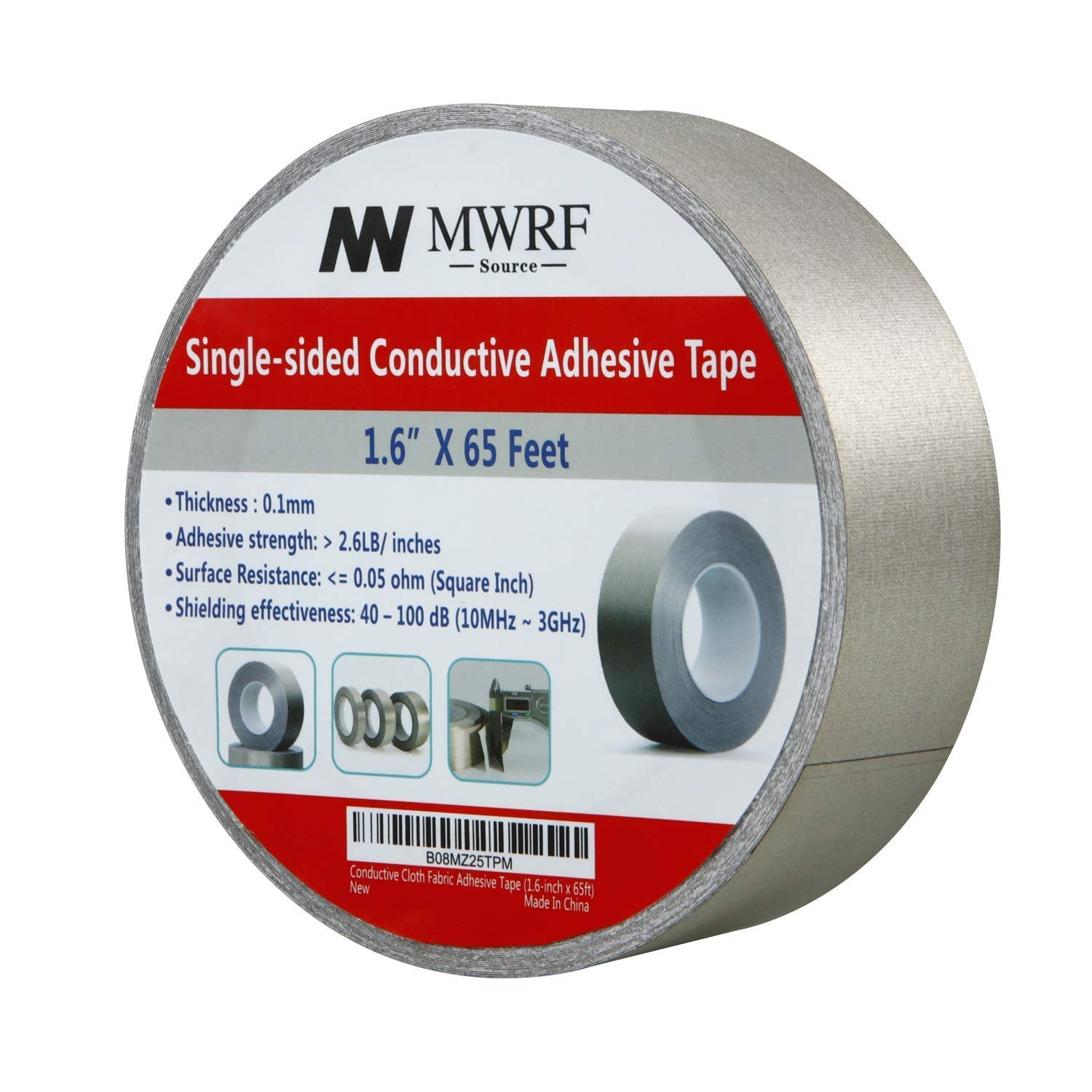 Conductive Cloth Fabric Adhesive Faraday Tape (1.6-Inch X 65Ft); EMI Grounding; RFID Signal Attenuation; Radio Frequency Signal Attenuation; Guitar Interference Shielding