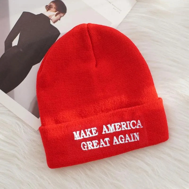 1Pc Donald Hat MAGA Winter Knit Red Beanie Make America Great Again USA Patriots Hat for President Unisex