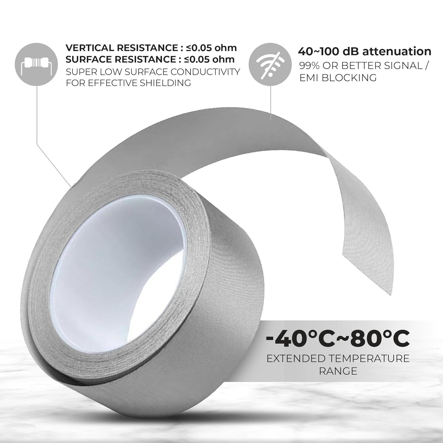 Conductive Cloth Fabric Adhesive Faraday Tape (1.6-Inch X 65Ft); EMI Grounding; RFID Signal Attenuation; Radio Frequency Signal Attenuation; Guitar Interference Shielding