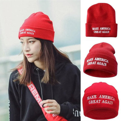 1Pc Donald Hat MAGA Winter Knit Red Beanie Make America Great Again USA Patriots Hat for President Unisex