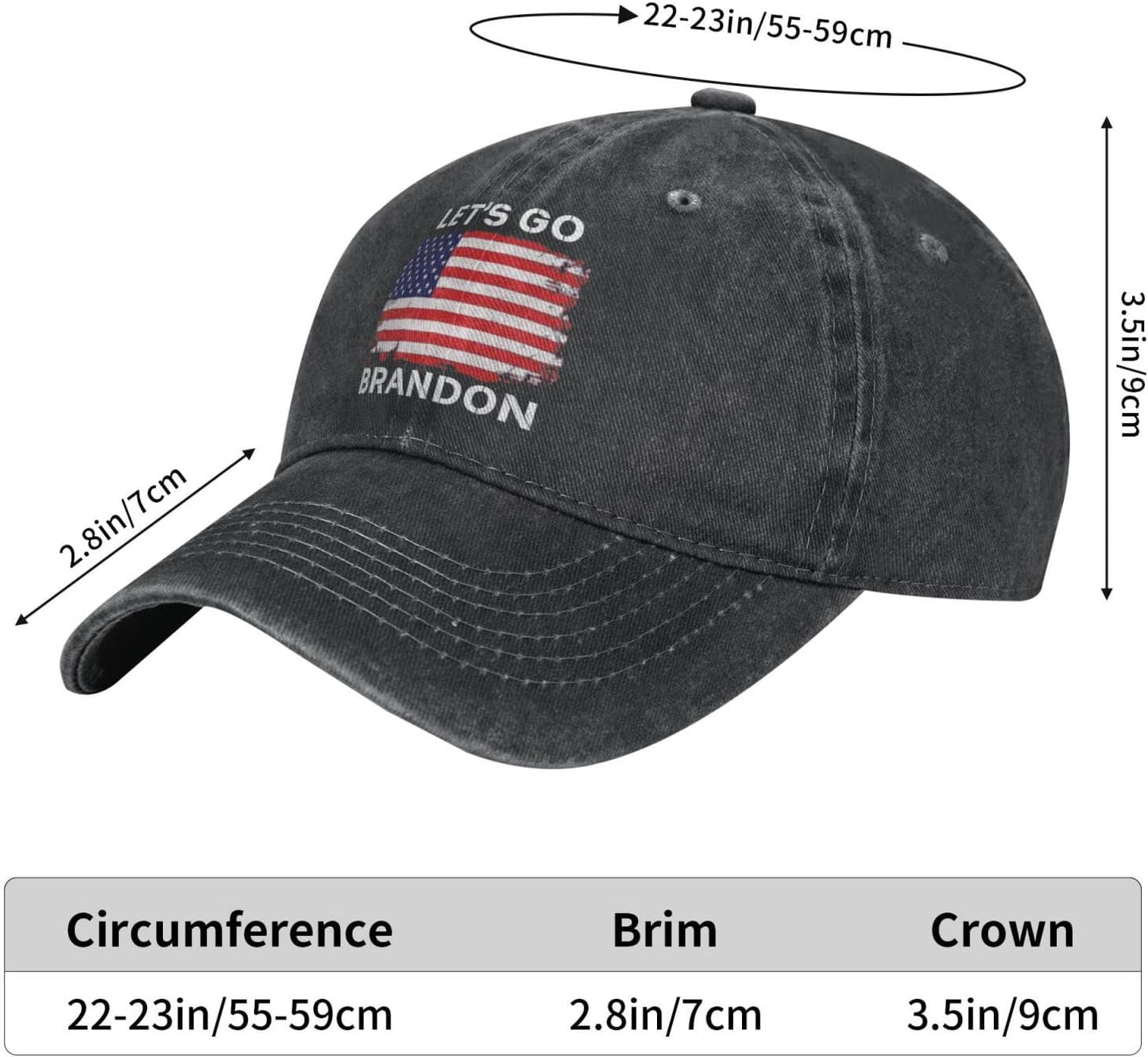 FJB Lets Go Brandon Hat for Men Women, Funny Adjustable Washed Cotton American Flag Baseball Cap Black9, One Size